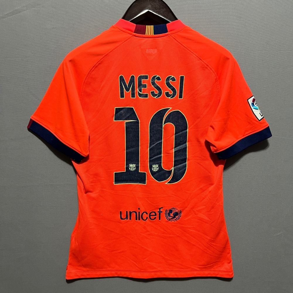 Nike FC Barcelona Messi #10 2014-15 Third Jersey Orange Authentic Mens LFP Patch